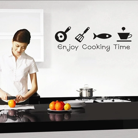 Enjoy Cooking Time Kitchen Wall Sticker Waterproof PVC Vinyl DIY Quote Wall Decal For Restaurant Dining Room Home Decor