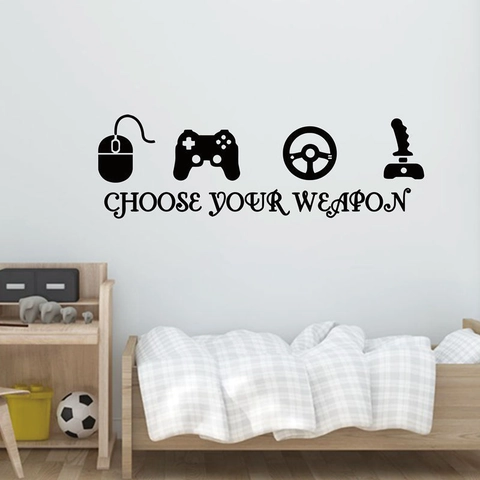 Choose Your Weapon Gaming Wall Sticker Removable PVC Decal For Game Room Bedroom Playroom Decor Gamer Gift Black Wall Mural