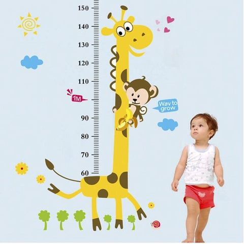 Verwijderbare Cartoon Giraffe Hoogtemeting Muursticker Voor Kinderkamer PVC Dier Hoogtetabel Decor