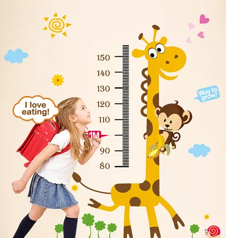 Abnehmbares Cartoon Giraffe Höhenmaß Wandsticker Für Kinderzimmer PVC Tier Höhentabelle Dekor