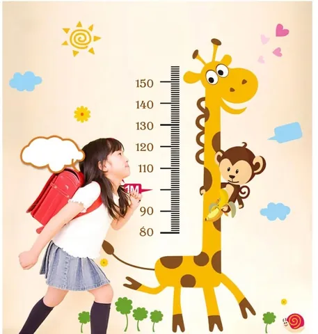Verwijderbare Cartoon Giraffe Hoogtemeting Muursticker Voor Kinderkamer PVC Dier Hoogtetabel Decor