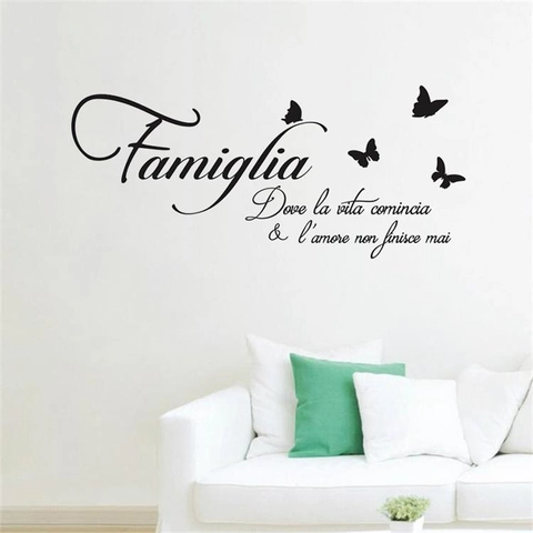 Italienische Famiglia Familie Zitat Wandtattoo Schmetterling Muster PVC Vinyl Schriftzug Haus Kunst Aufkleber Wohnzimmer Deko