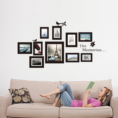 DIY Bilderrahmen Wandaufkleber Schwarz PVC Vogel Memory Baum Aufkleber Für Wohnzimmer Schlafzimmer Moderne Heimdekoration