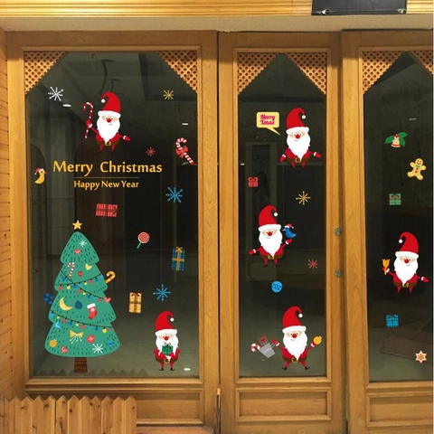 Weihnachten Wandaufkleber PVC Weihnachtsmann Weihnachtsbaum Abnehmbare Fensterbilder Frohe Weihnachten DIY Deko Für Kinderzimmer