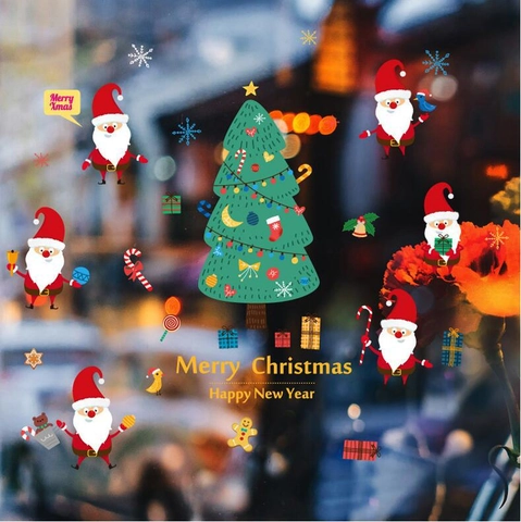 Weihnachten Wandaufkleber PVC Weihnachtsmann Weihnachtsbaum Abnehmbare Fensterbilder Frohe Weihnachten DIY Deko Für Kinderzimmer