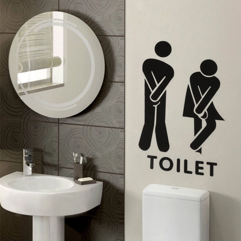 Divertente Adesivo da Parete per Toilette Creativo Uomo Donna Silhouette Segnale per Bagno Impermeabile PVC Porta Decorazione