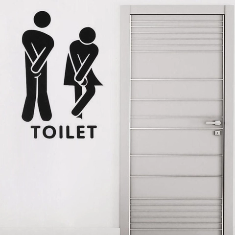 Divertente Adesivo da Parete per Toilette Creativo Uomo Donna Silhouette Segnale per Bagno Impermeabile PVC Porta Decorazione