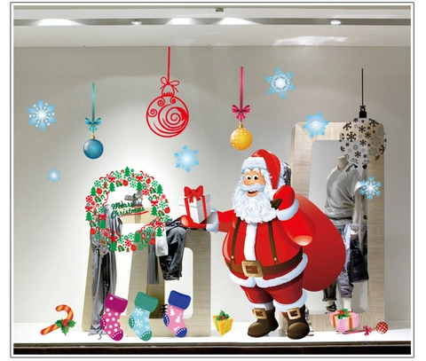 Christmas Santa Claus Removable Wall Stickers PVC Waterproof Window Decal For Home Shop Holiday Party DIY Decoration