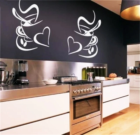 Modern Heart Coffee Cup Wall Sticker PVC Waterproof Precision Carved Art Decal For Kitchen Dining Room Coffee Bar Home Decor