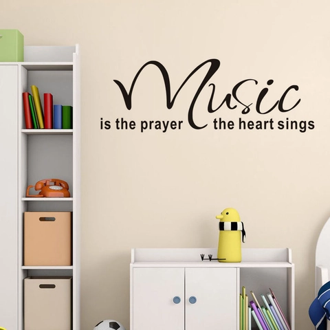 Music Is Prayer Heart Sings Citazione Adesivo da Parete PVC Removibile Scritte Minimaliste per Decorazione Casa Soggiorno