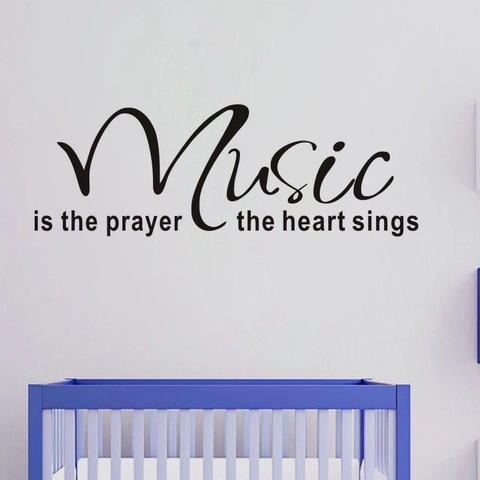 Music Is Prayer Heart Sings Citazione Adesivo da Parete PVC Removibile Scritte Minimaliste per Decorazione Casa Soggiorno