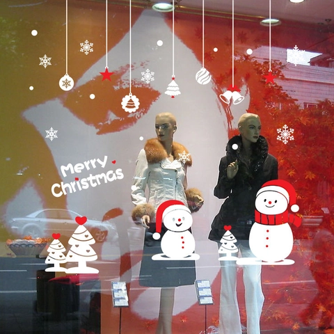 Kerst Sneeuwpop Sneeuwvlokken Vensterstickers PVC Verwijderbare Statische Hechting Merry Christmas Decals Voor Vakantie Decoratie