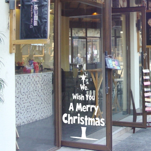 Vinilo Decorativo de Texto de Árbol de Navidad Extraíble PVC Impermeable Holiday Decal para Ventana Vidrio Hogar Fondo Decoración