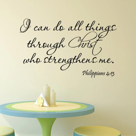 Inspirierende Bibelvers Wandaufkleber Philipper 4:13 I Can Do All Things Zitat PVC Schwarz Wandtattoo Für Moderne Deko