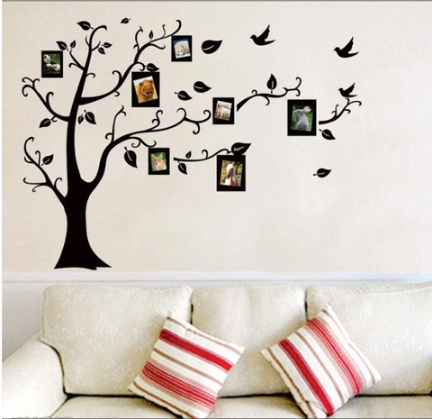 Vinilo Decorativo de Marco de Fotos de Árbol Negro de PVC Removible Rama de Árbol DIY Con Hojas Pájaros Decoración para Sala de Estar