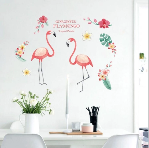 Nordischer Stil Flamingo Tropische Pflanzen Wandaufkleber PVC Wasserdicht Abnehmbare Aufkleber Für Schlafzimmer Wohnzimmer Wanddeko