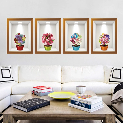 3D Visuelle Florale Wandaufkleber Topfpflanzen Abnehmbare PVC Dekorative Wandbild Für Wohnzimmer Schlafzimmer Hintergrund Haus Deko