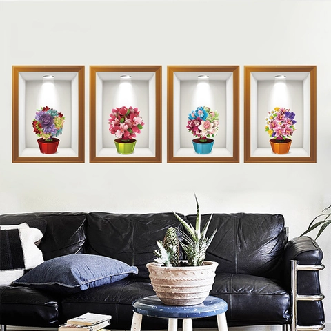 3D Visuelle Florale Wandaufkleber Topfpflanzen Abnehmbare PVC Dekorative Wandbild Für Wohnzimmer Schlafzimmer Hintergrund Haus Deko
