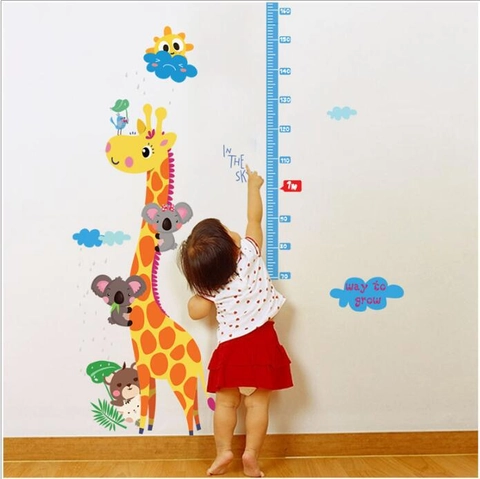 Adesivo da Parete Altezza Giraffa Animata PVC Impermeabile Decalcomania Misura Crescita per Cameretta Bambini Decorazione