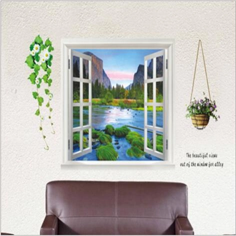 3D Window View Wall Sticker Guilin Landscape Nature Scenery Removable PVC Mural Decal For Living Room Bedroom Office Home Decor