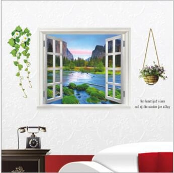 3D Window View Wall Sticker Guilin Landscape Nature Scenery Removable PVC Mural Decal For Living Room Bedroom Office Home Decor