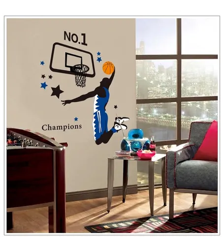 Basketball Spieler Slam Dunk Wandtattoo Abnehmbares PVC Dekor Für Kinderzimmer Wohnzimmer Sport Motivierende Champions Wandkunst