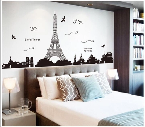 Parijs Eiffeltoren Stad Skyline Silhouette PVC Muursticker Modern Minimalistisch Waterdicht DIY Verwijderbare Huis Decoratie Muurschildering
