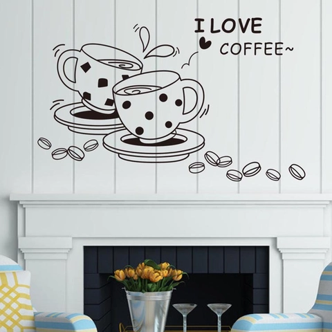Adesivo Da Parete Tazza Di Caffè Motivo I Love Coffee PVC Impermeabile Rimovibile DIY Decalcomania Per Cucina Caffè
