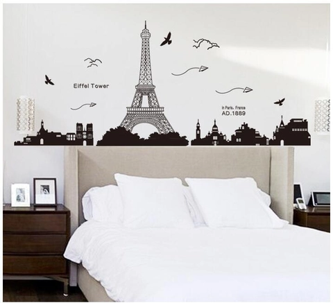 Parijs Eiffeltoren Stad Skyline Silhouette PVC Muursticker Modern Minimalistisch Waterdicht DIY Verwijderbare Huis Decoratie Muurschildering