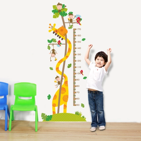 Adesivo da Parete con Tabella di Crescita a Forma di Scimmia Giraffa per Cameretta Bambini Rimovibile in PVC Decorazione Casa
