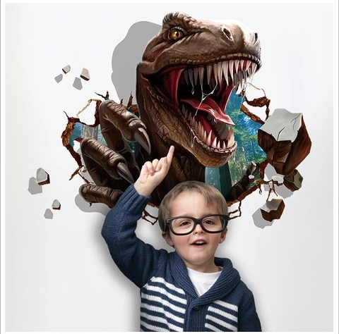 3D Dinosaurier Wandtattoo Realistisches T-Rex Mauerdurchbruch Wandaufkleber Wasserdicht Abnehmbar PVC Wandbild Für Kinderzimmer