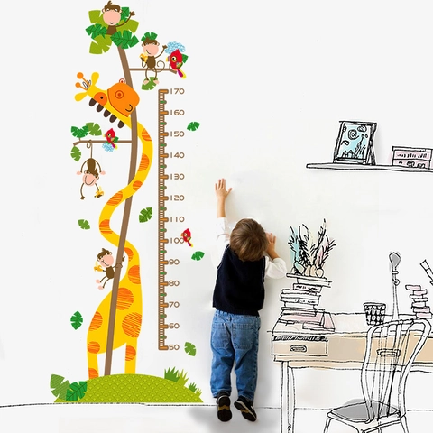 Adesivo da Parete con Tabella di Crescita a Forma di Scimmia Giraffa per Cameretta Bambini Rimovibile in PVC Decorazione Casa