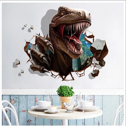3D Dinosaurier Wandtattoo Realistisches T-Rex Mauerdurchbruch Wandaufkleber Wasserdicht Abnehmbar PVC Wandbild Für Kinderzimmer