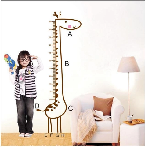 Vinilo de Pared con Tabla de Crecimiento para Niños Jirafa PVC Extraíble Regla de Altura Decoración de Pared Infantil