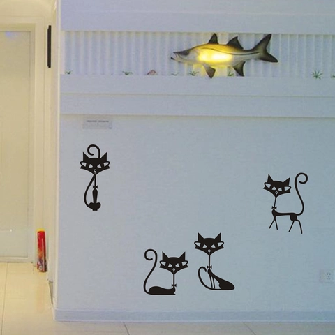 Adesivo da Parete 4 Gatti Silhouette DIY PVC Impermeabile per Cameretta dei Bambini Camera da Letto Decorazione Casa