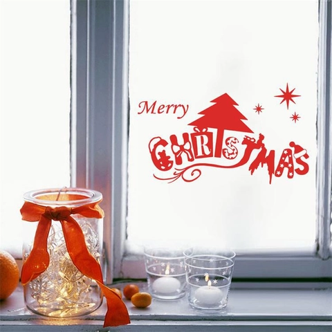 Christmas Wall Sticker Merry Christmas Tree Reindeer Decal Removable PVC Waterproof Window Sticker For Home Decor Festive Mural