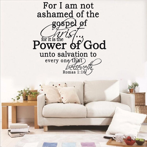 Adesivo da Parete Power Of God Romani 1:16 Versetto Biblico Nero PVC Impermeabile Removibile Scrittura per Casa