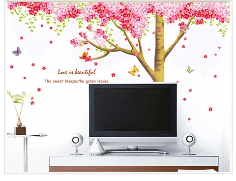 Grande Set di Adesivi Murali Albero di Ciliegio PVC Rimovibile Fai-da-Te Decalcomania Parete Floreale Rosa con Farfalle