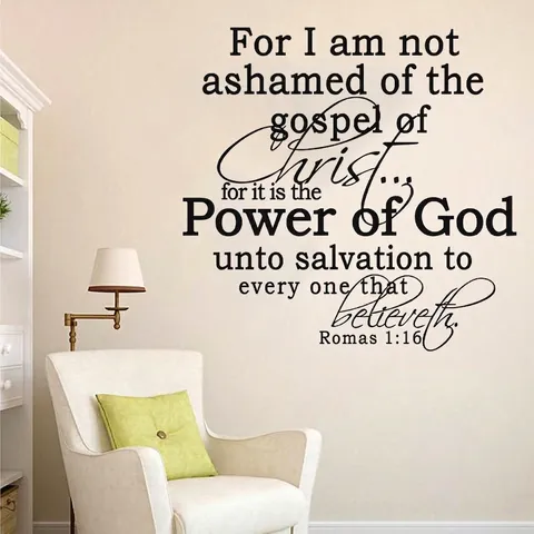 Adesivo da Parete Power Of God Romani 1:16 Versetto Biblico Nero PVC Impermeabile Removibile Scrittura per Casa