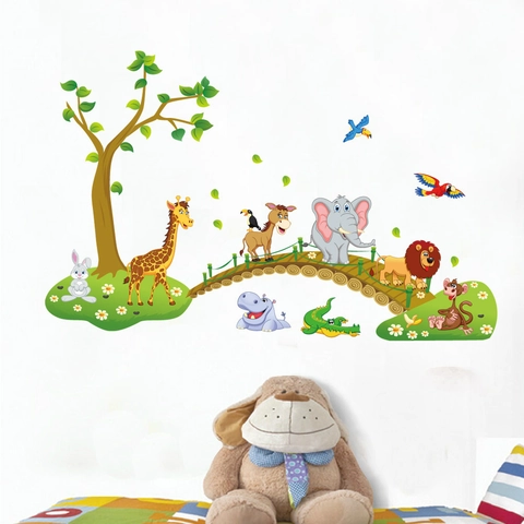 Cartoon Tier Wald Giraffe Elefant PVC Wandtattoo Abnehmbar Wasserdicht Dekorativ Aufkleber Für Kinderzimmer Schlafzimmer