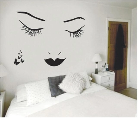 Minimalista Adesivo da Parete Ciglia Lunghe Occhi Labbra Farfalla PVC Impermeabile Removibile DIY Murale d'Arte Per Camera da Letto Casa
