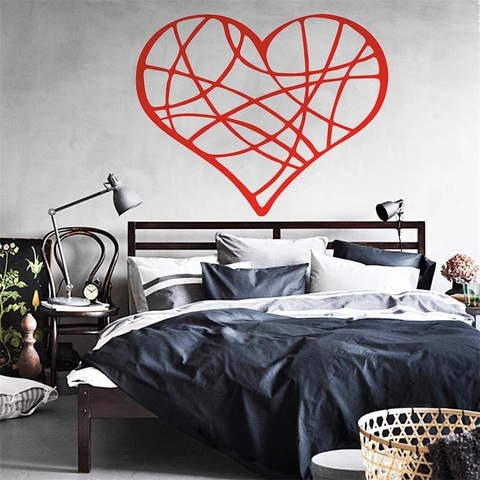Adesivo Murale Moderno Cuore Geometrico Line Art Cavo PVC Impermeabile Removibile Decalcomania San Valentino Decorazione Casa