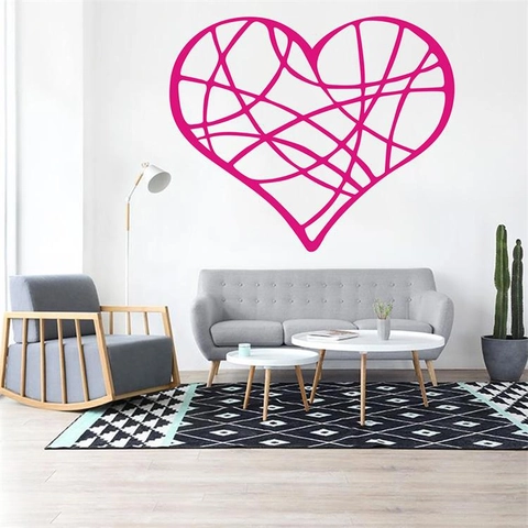Adesivo Murale Moderno Cuore Geometrico Line Art Cavo PVC Impermeabile Removibile Decalcomania San Valentino Decorazione Casa