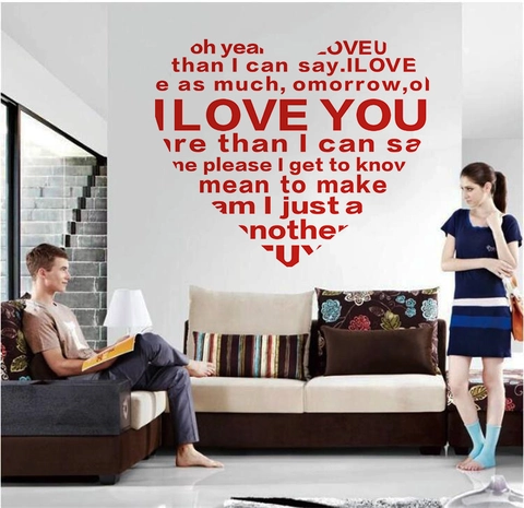 Adesivo da Parete a Forma di Cuore I Love You Rimovibile in PVC Frase Inglese per Camera da Letto Soggiorno Decorazione Parete