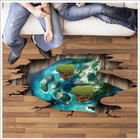3D Floating Island Sea Landscape Floor Sticker Waterproof PVC Removable Wall Decal Creative Home Decoration For Living Room