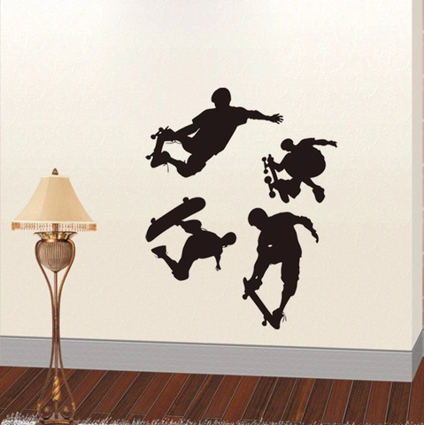 Vinilo Decorativo Creativo Silueta de Skater PVC Impermeable Removible DIY Calcomanía Deportiva para Sala de Estar Dormitorio Negro