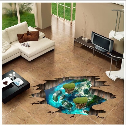 3D Floating Island Sea Landscape Floor Sticker Waterproof PVC Removable Wall Decal Creative Home Decoration For Living Room