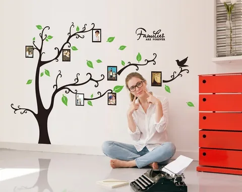 Adesivo da Parete Albero Genealogico Removibile Impermeabile in PVC Cornice Foto Fai da Te Decorazione Casa Soggiorno Camera