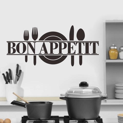 Bon Appetit Küche Wandtattoo Abnehmbare PVC Wandsticker Besteck Zitat Für Esszimmer Restaurant Hintergrund Wand Dekor