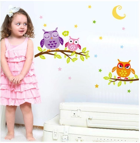 Cartoon Owl Family Wall Sticker Removable PVC Decal For Kids Room Nursery Kindergarten Waterproof DIY Mural Home Decor
